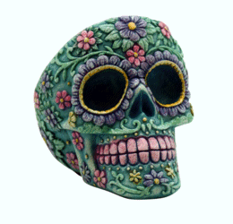 Aqua/Pink Sugar Skull Tall Ashtray/Tray